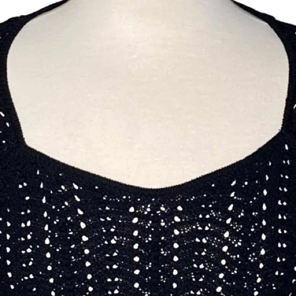 7 For All Mankind Women's Black Sweetheart Pointelle Knit Sweater Size S Boho